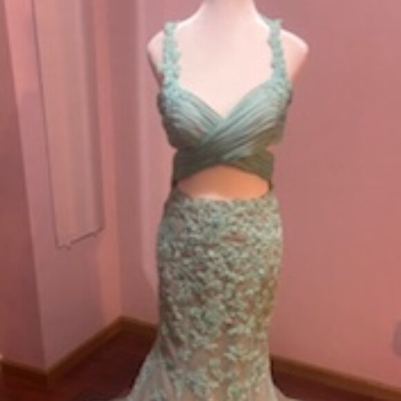 Sherri Hill, Size 6, Seafoam Green/Nude Gown - Picture 3 of 7